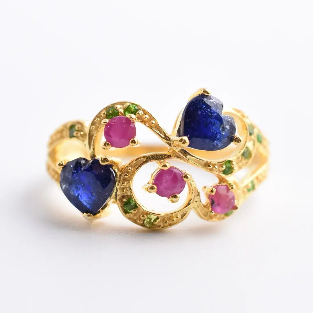 Blue Sapphire & Ruby Sterling Silver Ring