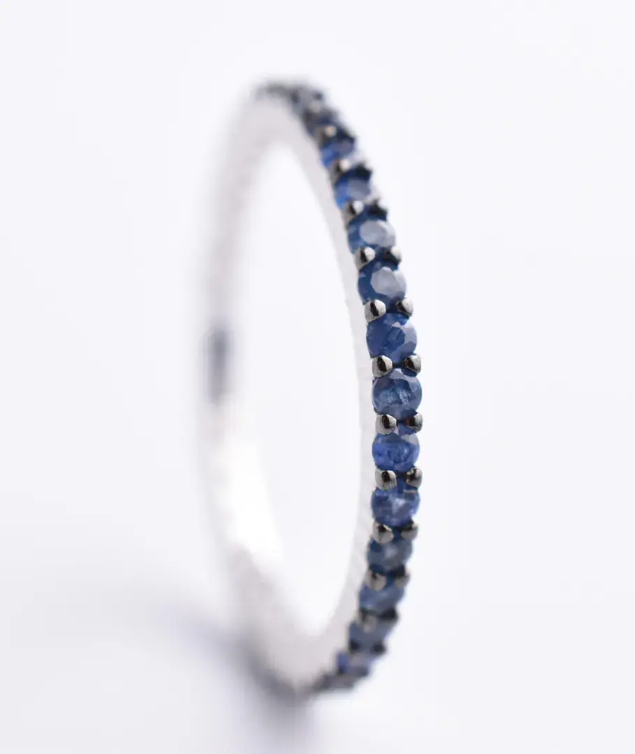 Blue Sapphire Sterling Silver Line Ring