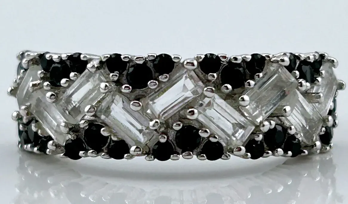 White Sapphire & Black Spinel Sterling Silver Ring