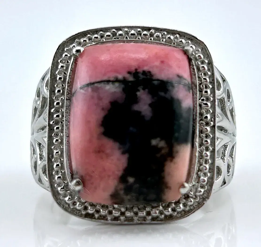 Rhodonite Stainless Steel Statement Ring