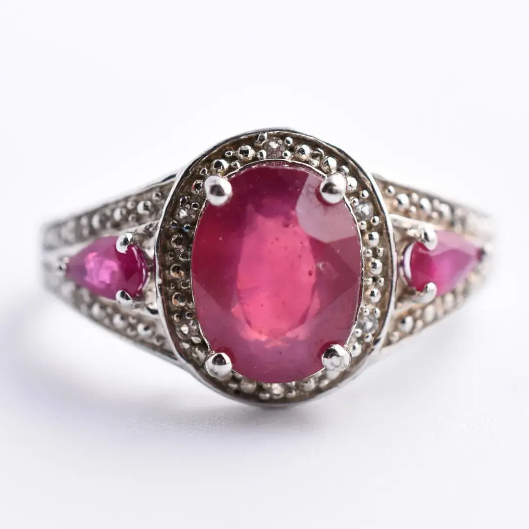 Ruby Sterling Silver Halo Ring