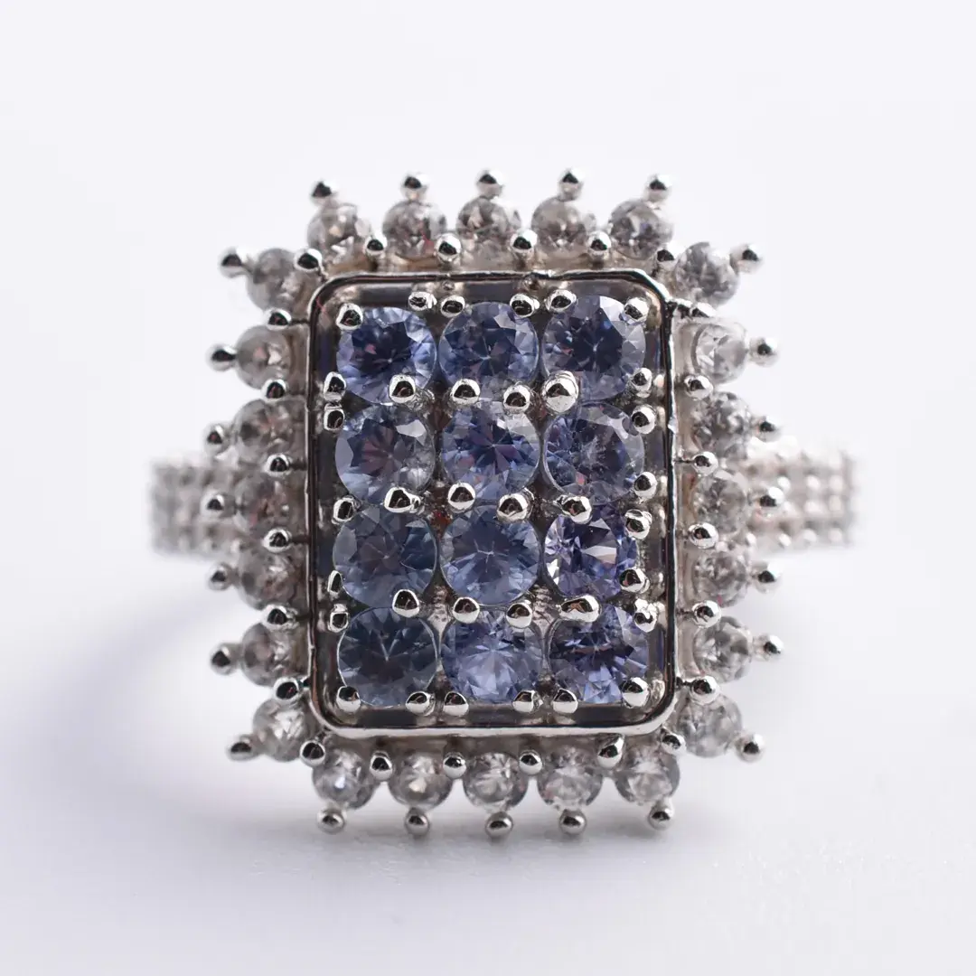 Blue Sapphire & White Topaz Sterling Silver Pavé Ring