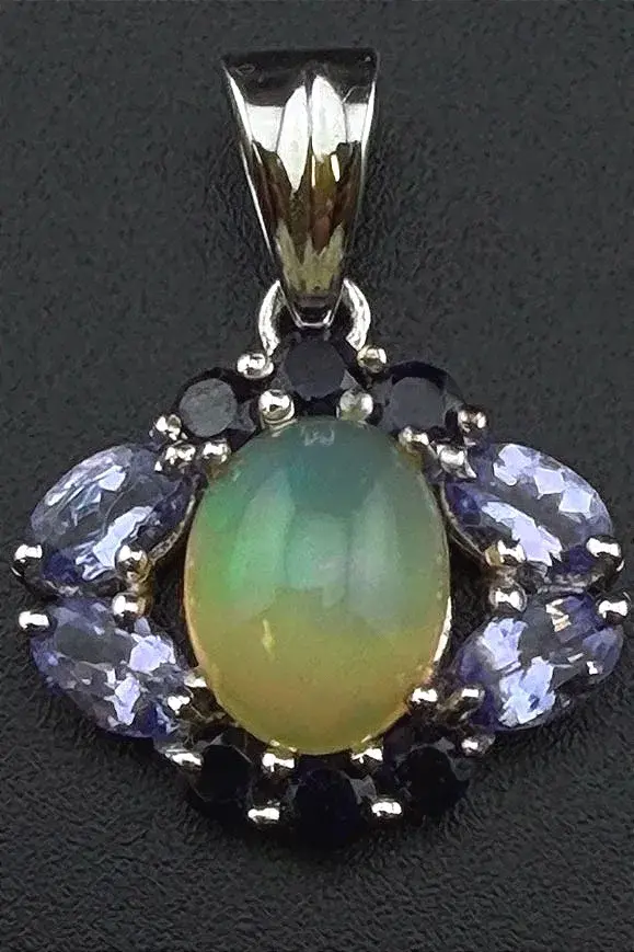 Opal & Tanzanite Sterling Silver Pendant 