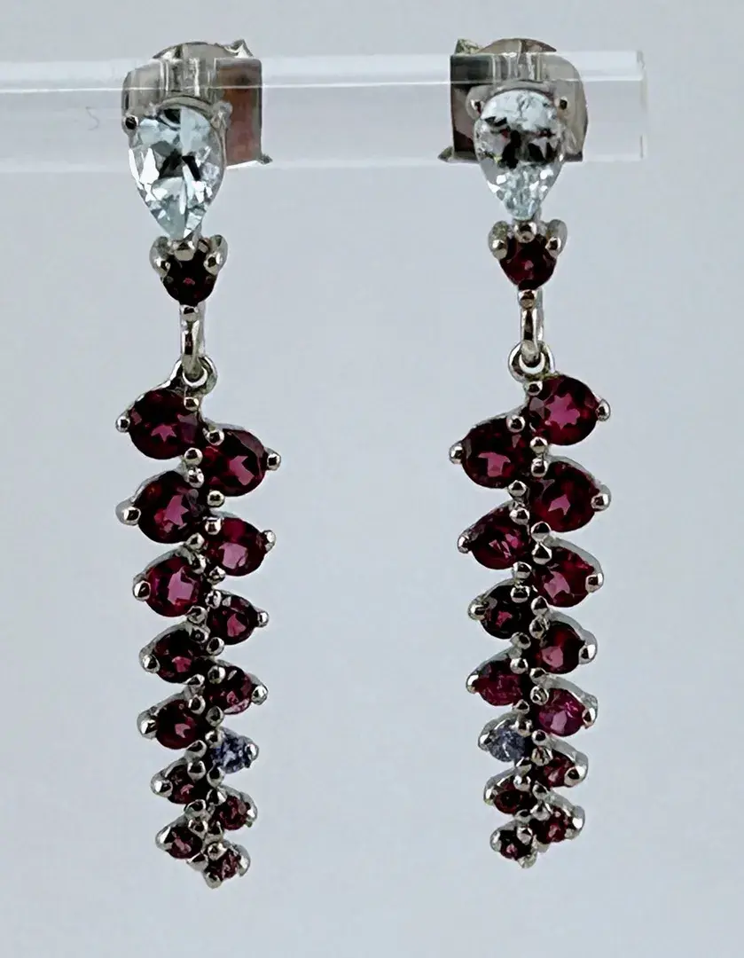 Aquamarine & Rhodolite Garnet Sterling Silver Earrings