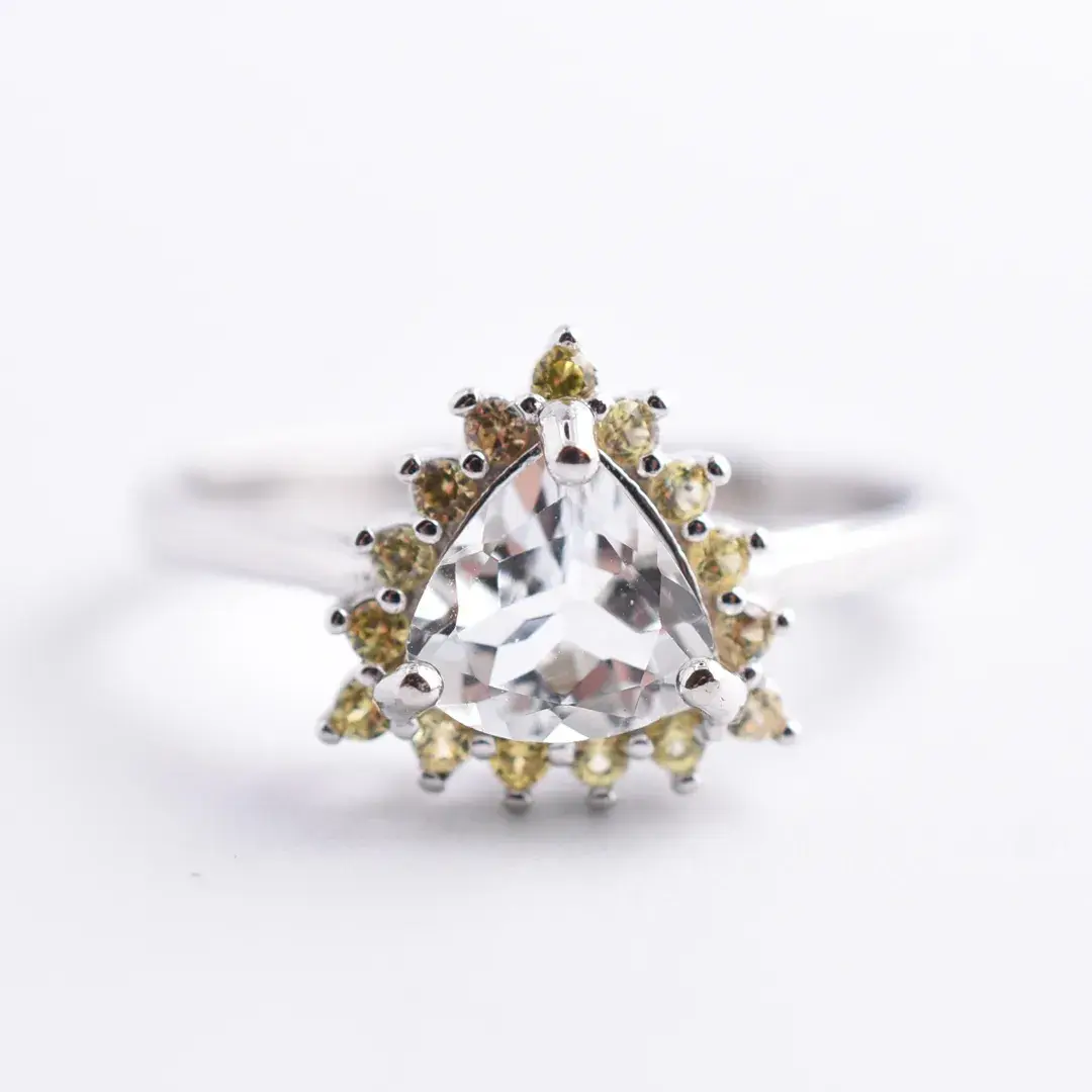 Aquamarine & Sapphire Sterling Silver Halo Ring