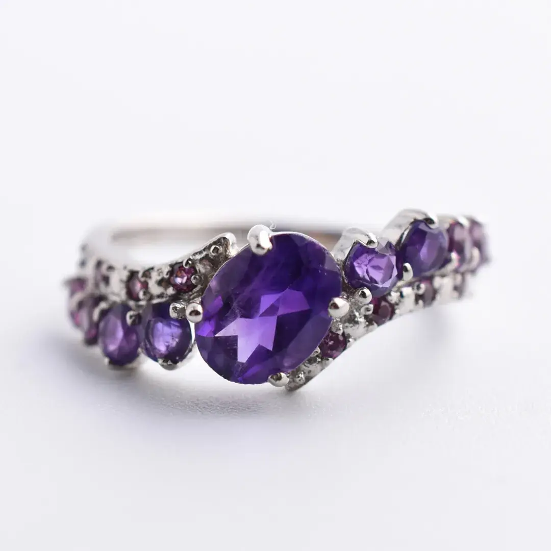 Amethyst & Rhodolite Garnet Sterling Silver Wrap Ring