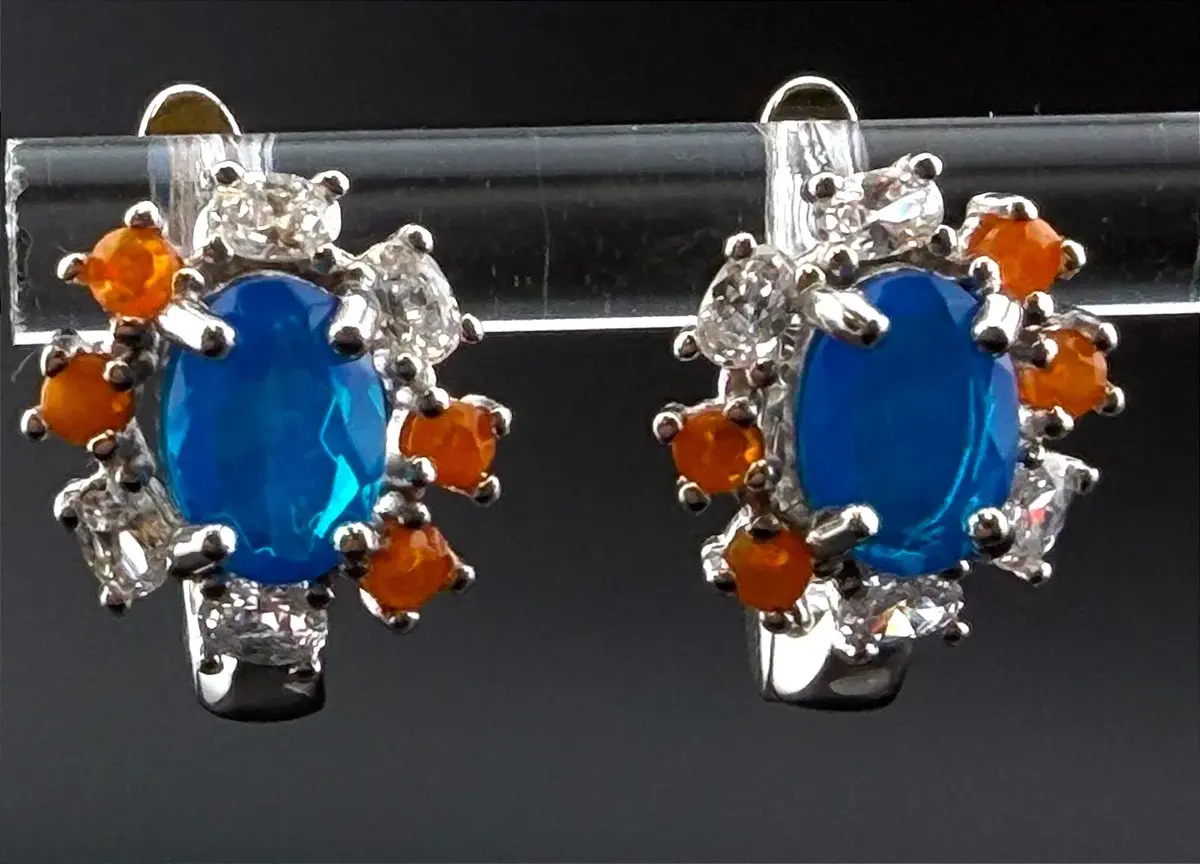 Blue & Orange Opal Sterling Silver Earrings 