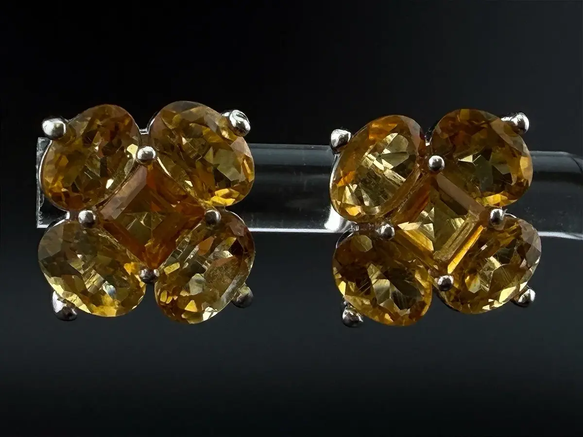 Citrine Sterling Silver Clover Earrings 