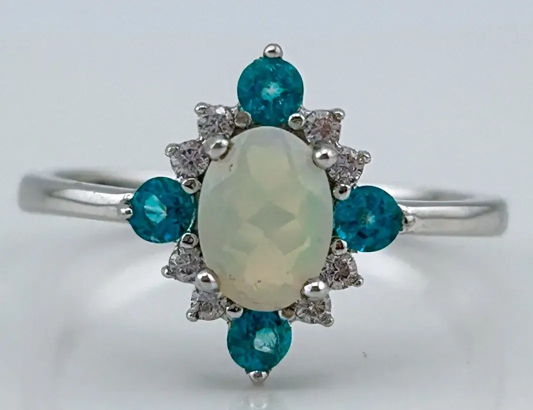 Opal & Paraiba Colored Topaz Sterling Silver Ring