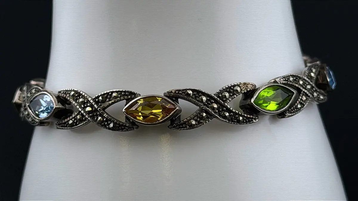 Topaz, Amethyst & Sapphire Sterling Silver Bracelet 