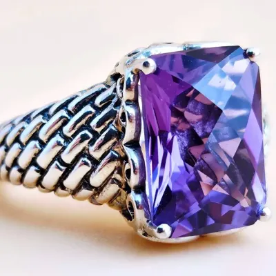 Amethyst Sterling Silver Ornate Ring 