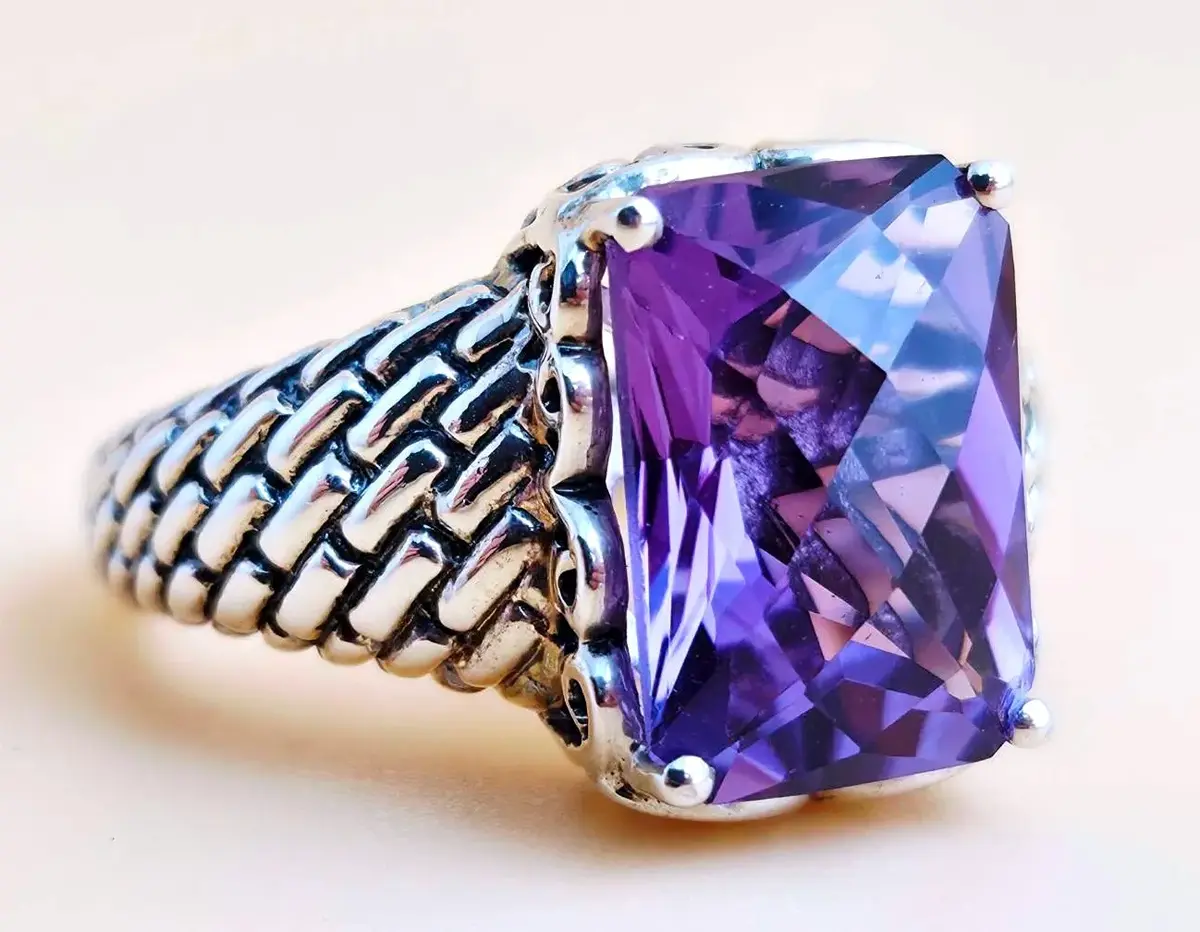 Amethyst Sterling Silver Ornate Ring 