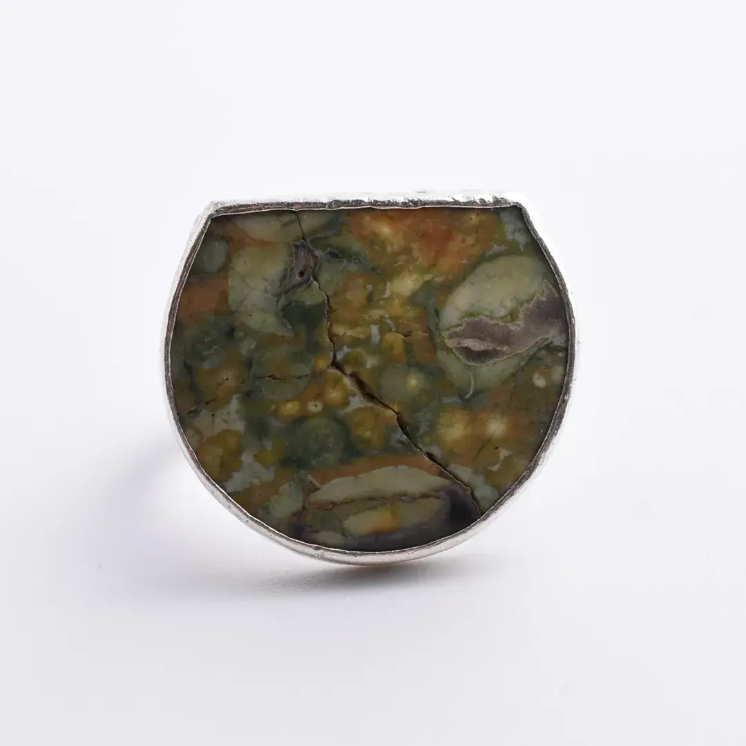 Rain Forest Jasper Cabochon Sterling Silver Ring