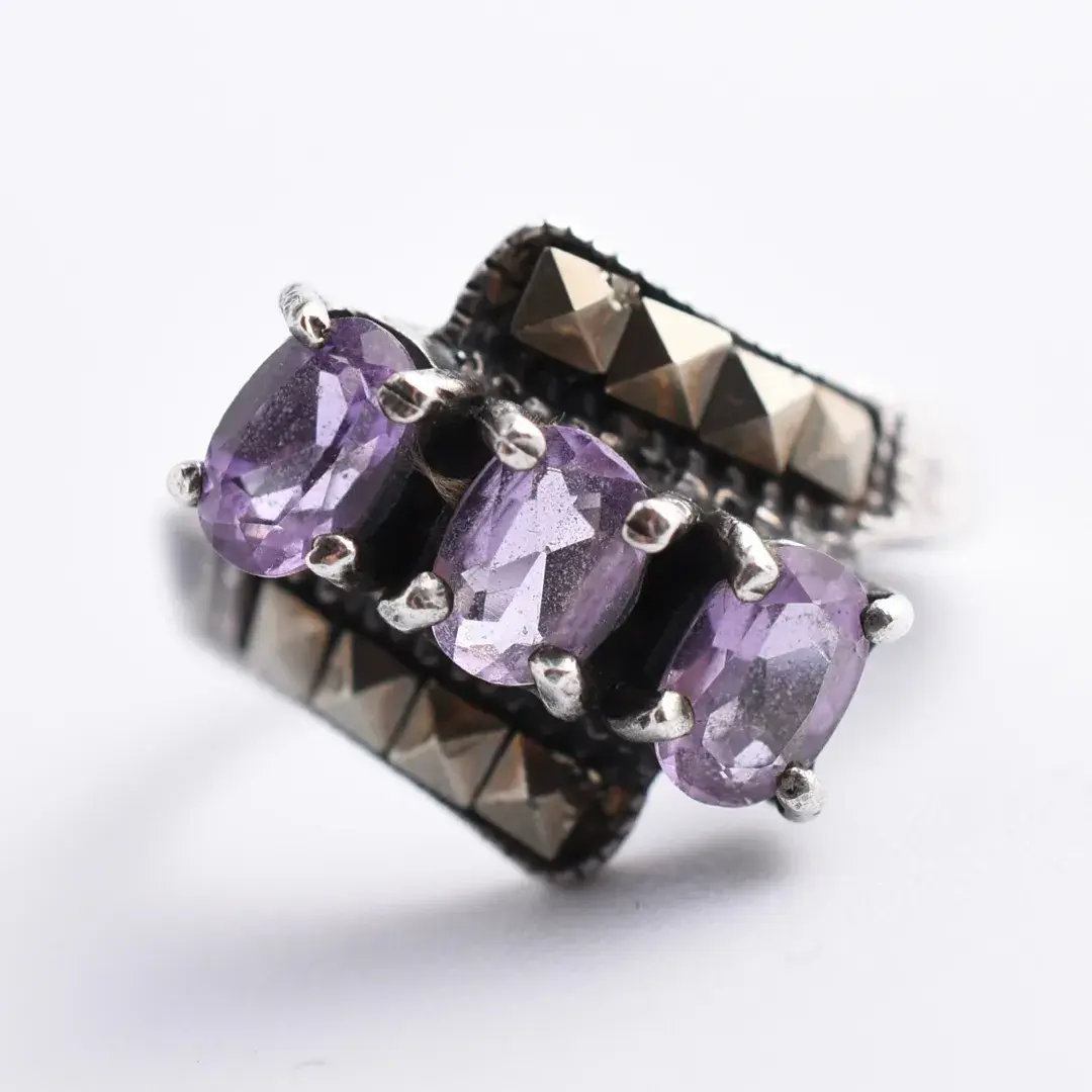 Amethyst & Marcasite Sterling Silver Wrap Ring