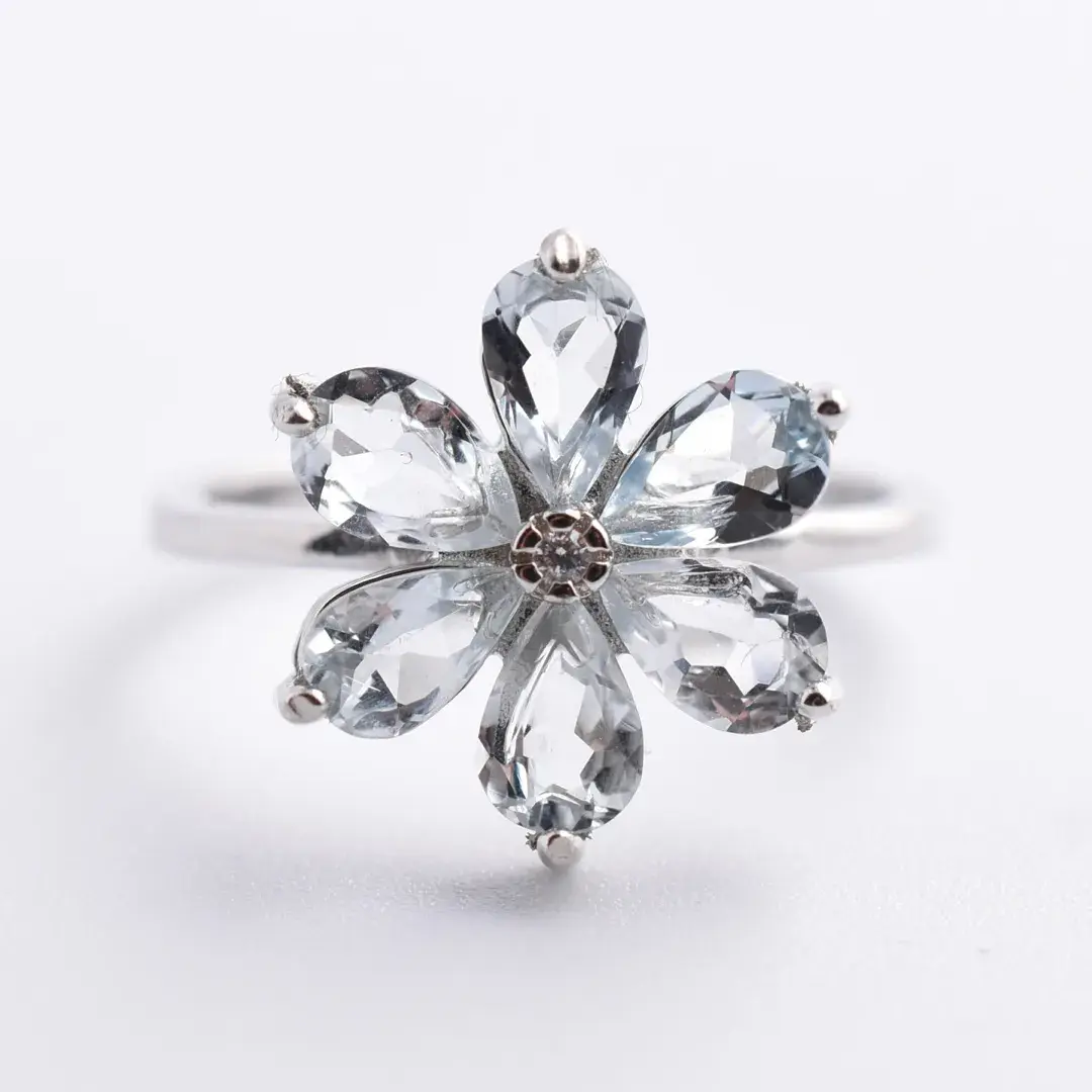 Aquamarine Sterling Silver Floral Ring