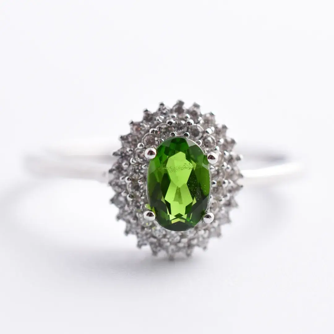 Chrome Diopside Sterling Silver Halo Ring