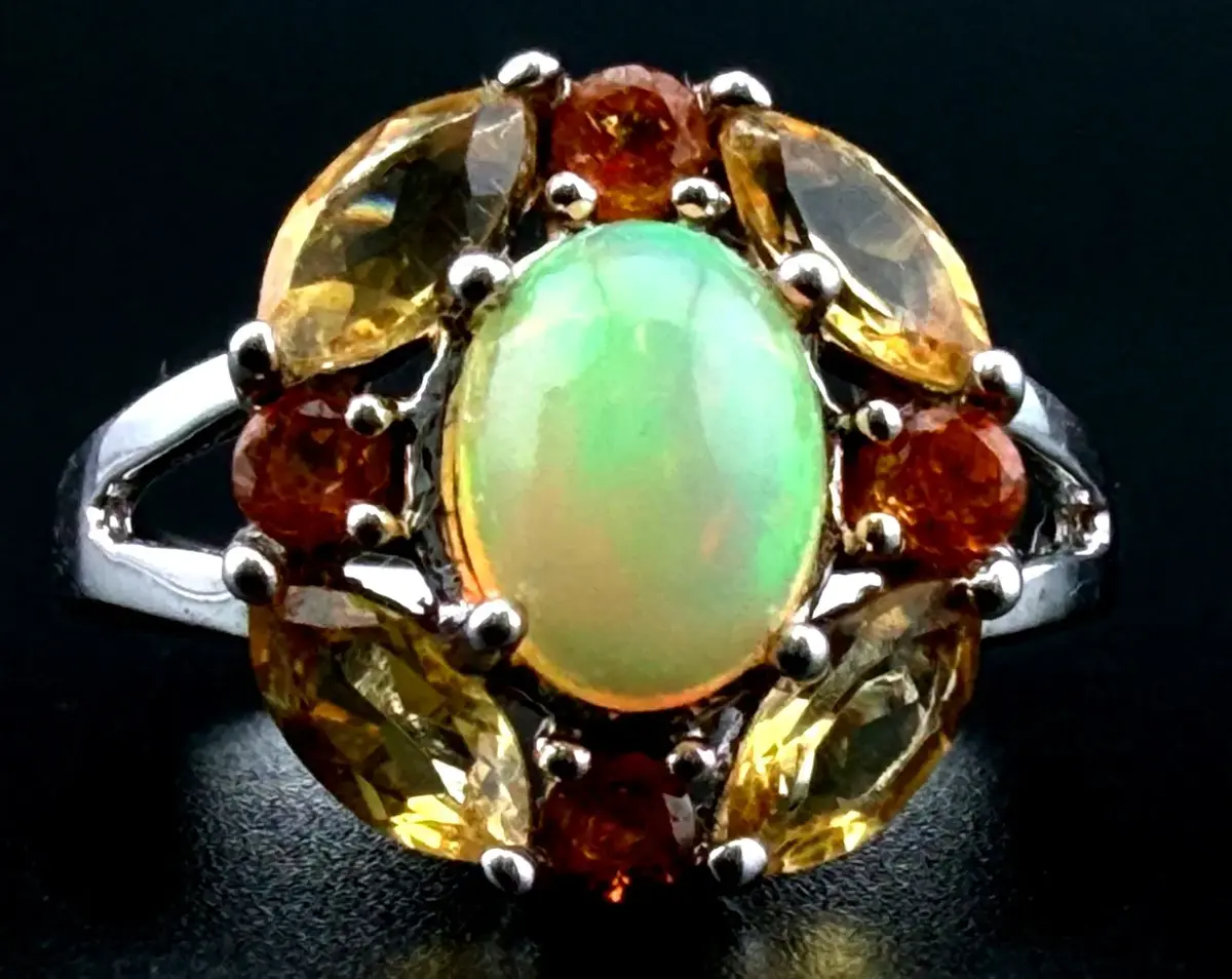 Opal & Citrine Sterling Silver Ring 