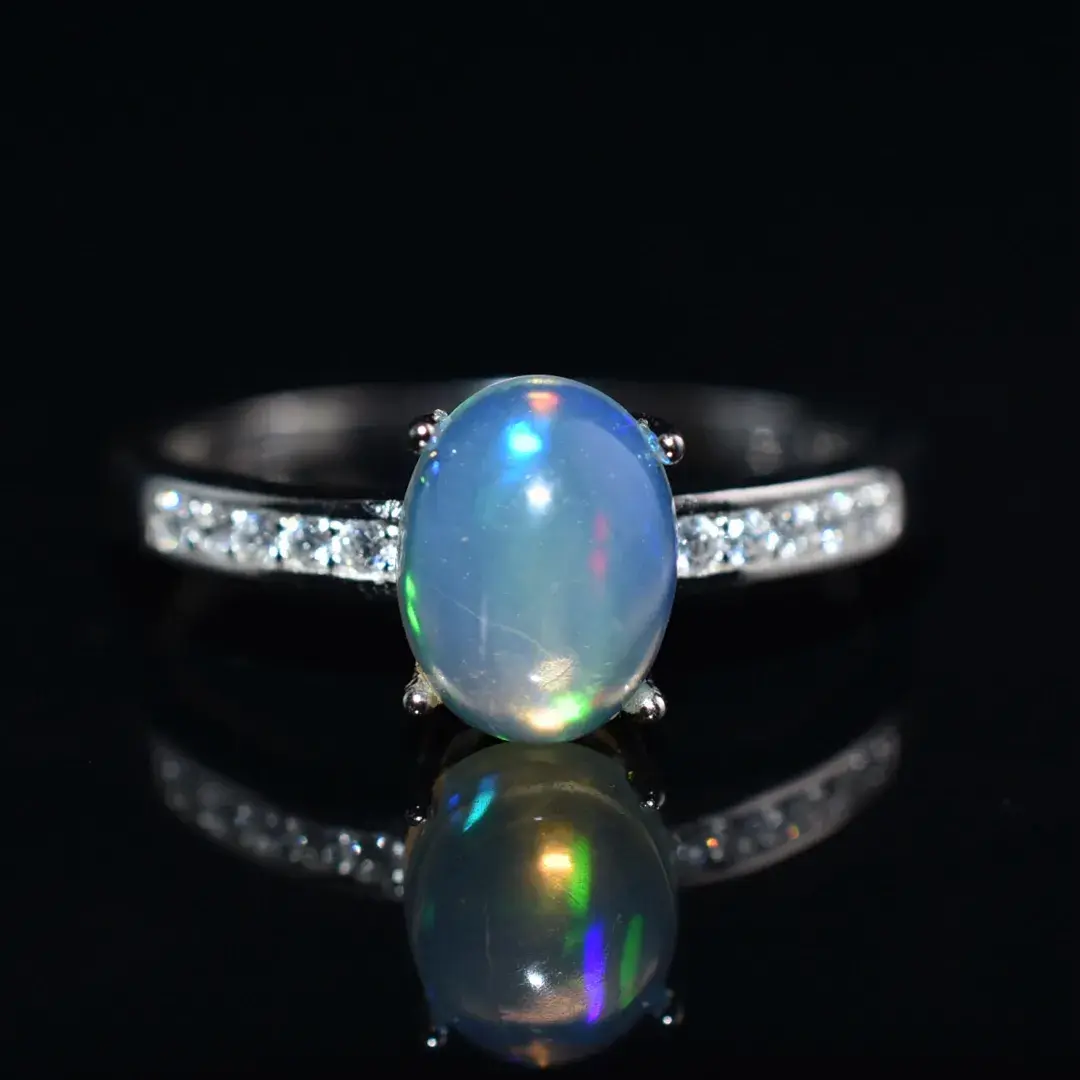 Fire Opal Cabochon Sterling Silver Ring