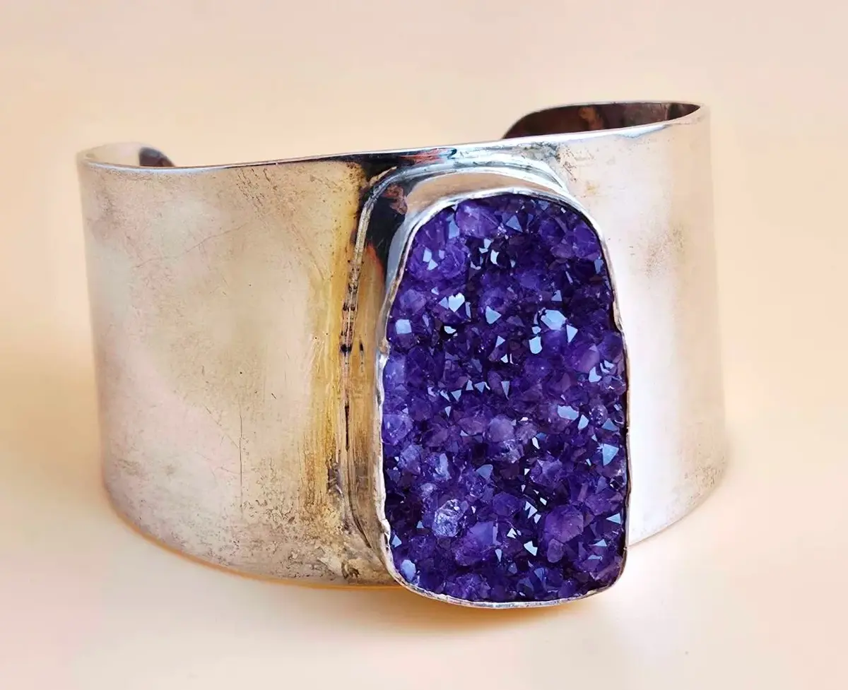Amethyst Cluster Sterling Silver Cuff Bracelet 
