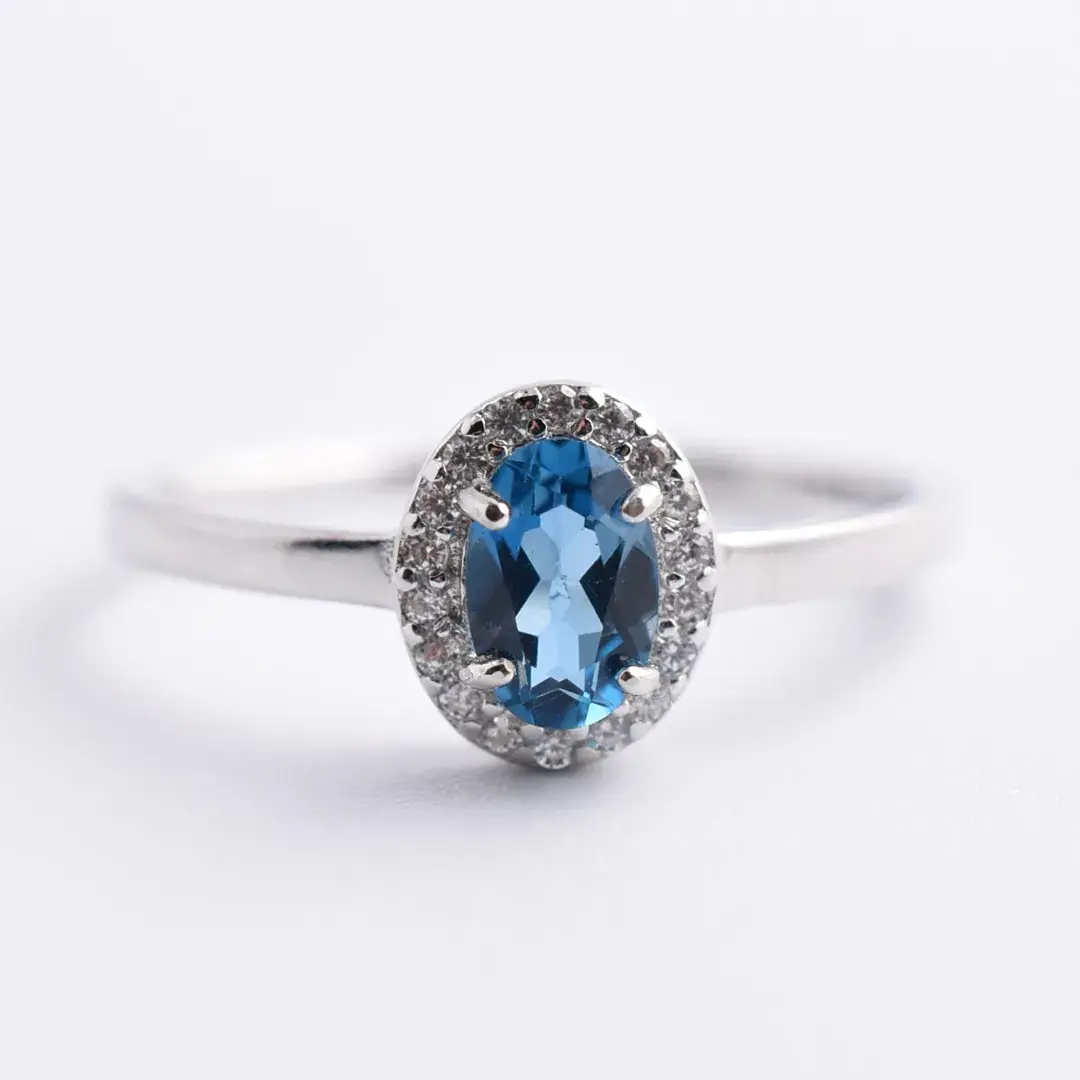 London Blue Topaz Sterling Silver Halo Ring