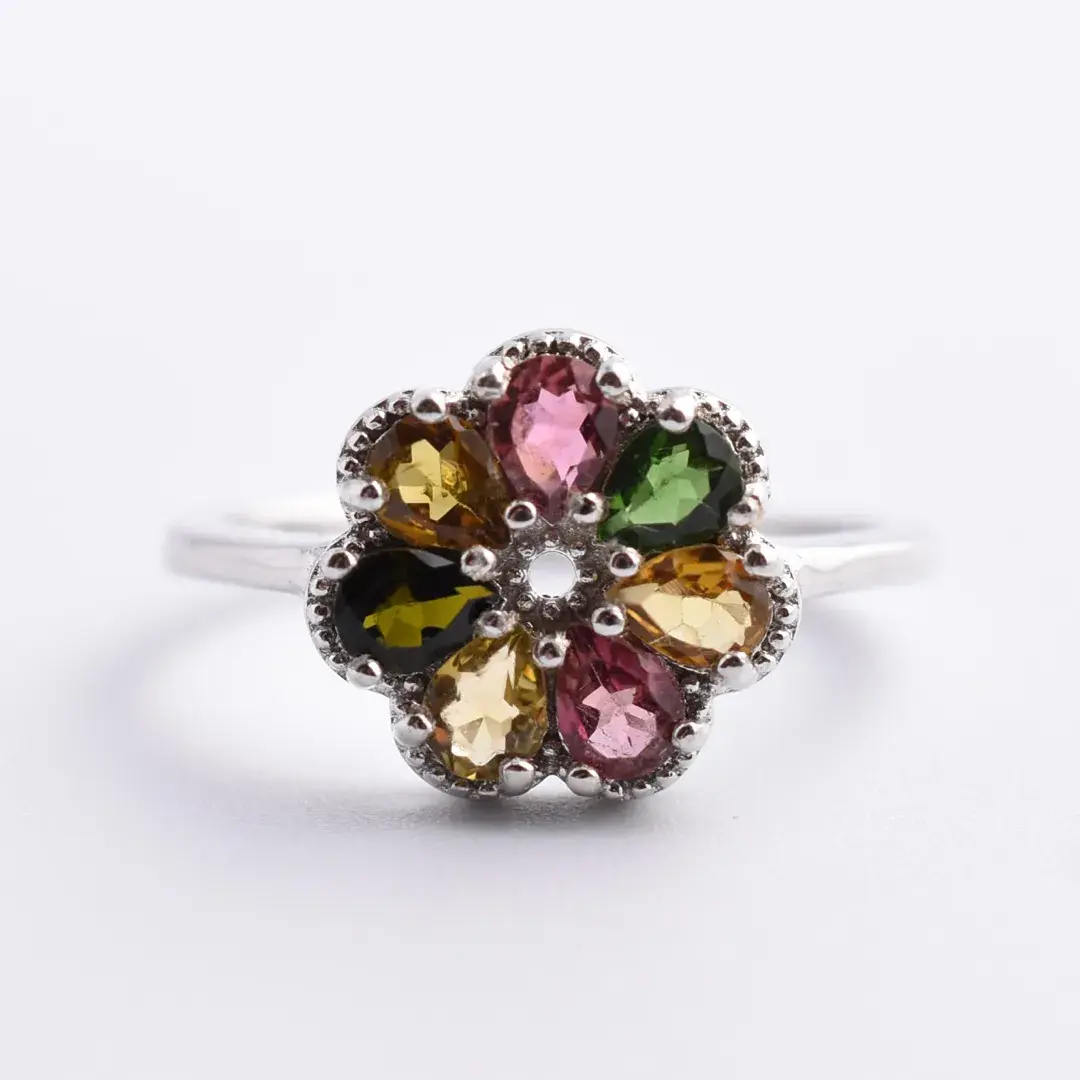Tourmaline Sterling Silver Cluster Ring