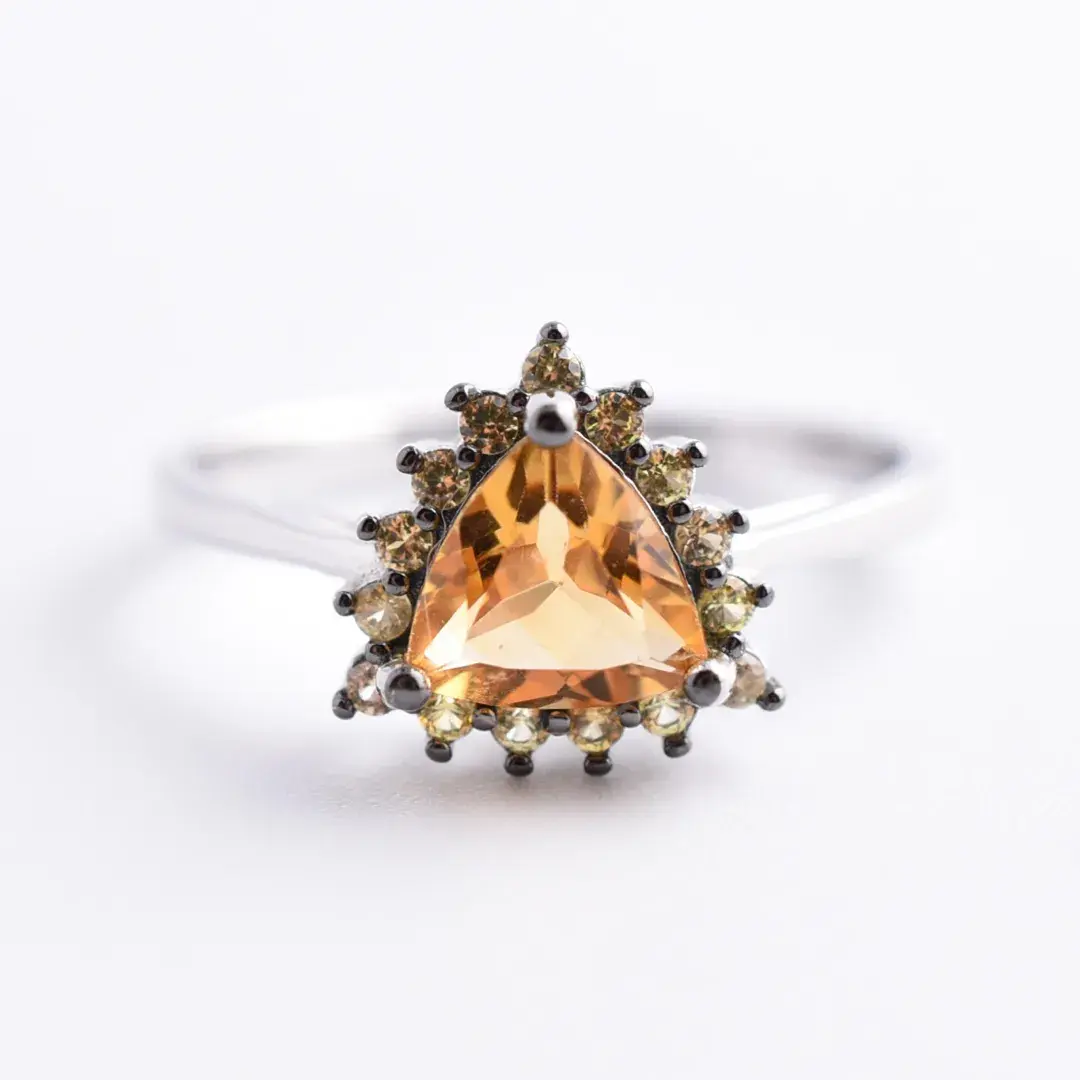Citrine & Sapphire Sterling Silver Halo Ring