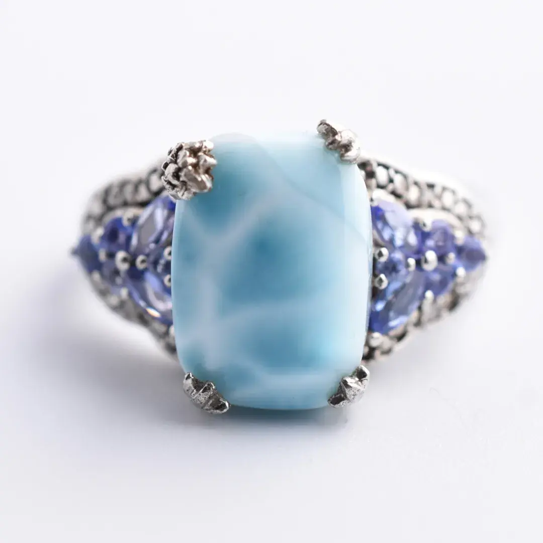 Larimar Cabochon & Tanzanite Sterling Silver Ring