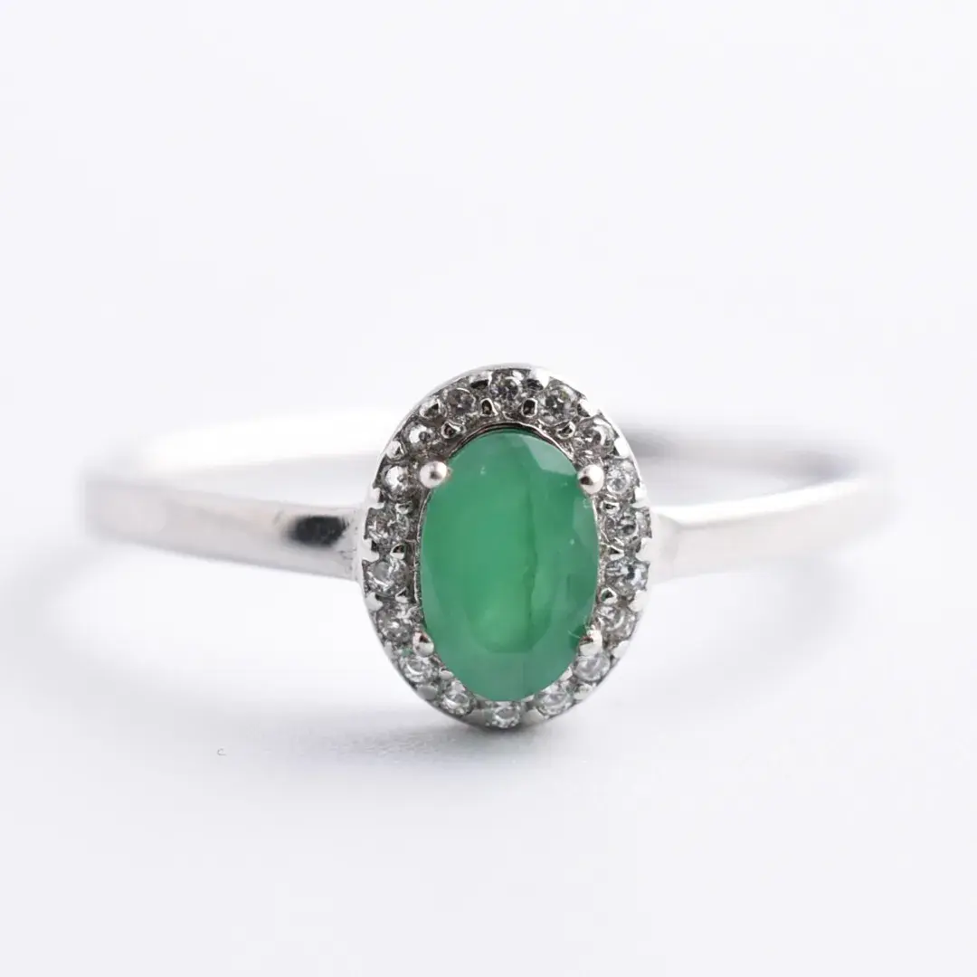Emerald Sterling Silver Halo Ring