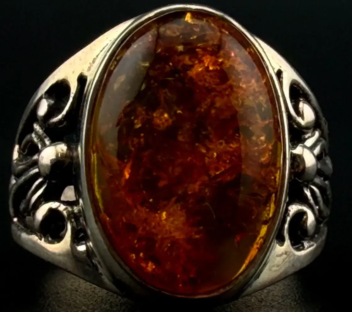 Amber Cabochon Sterling Silver Ring 
