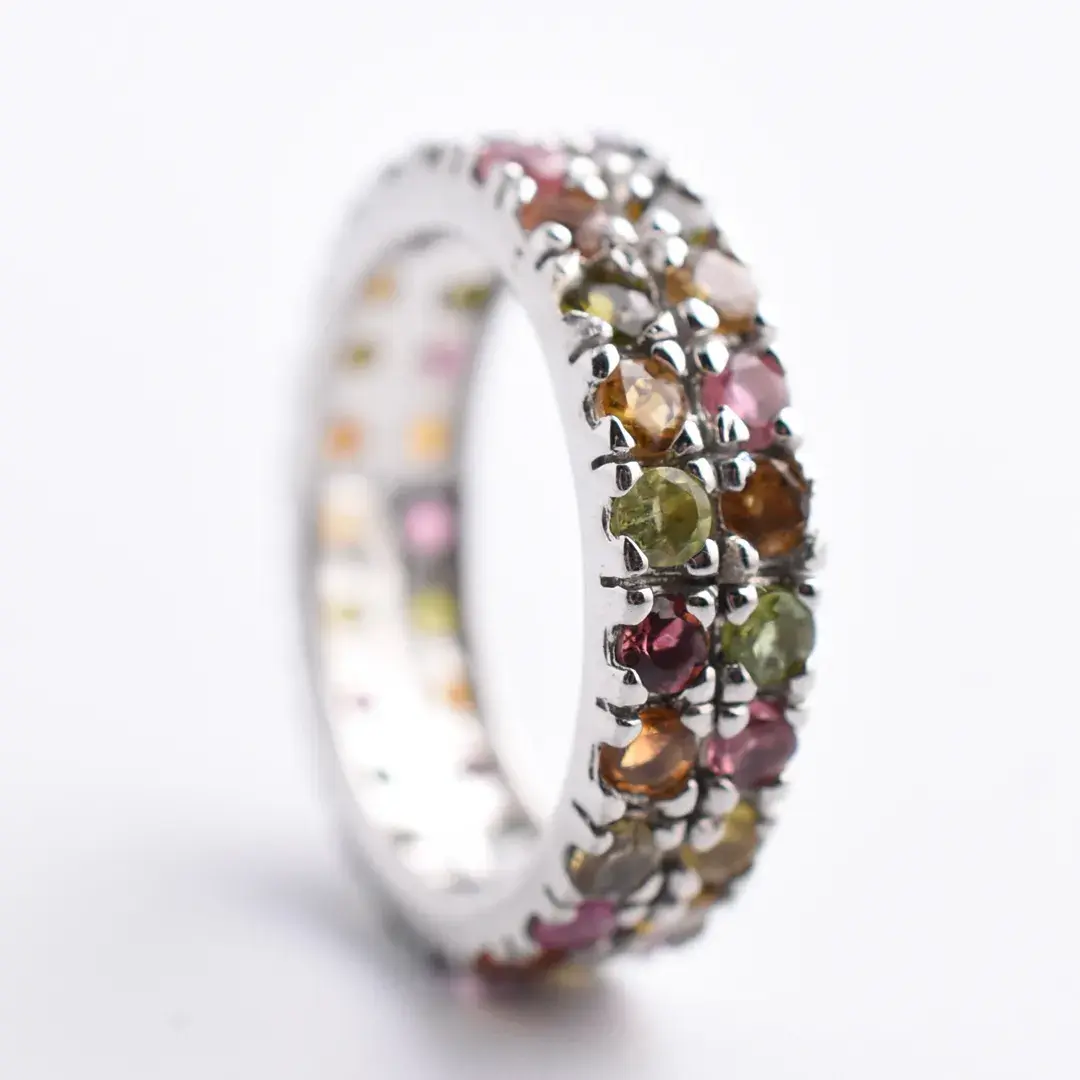 Tourmaline Sterling Silver Line Band Ring