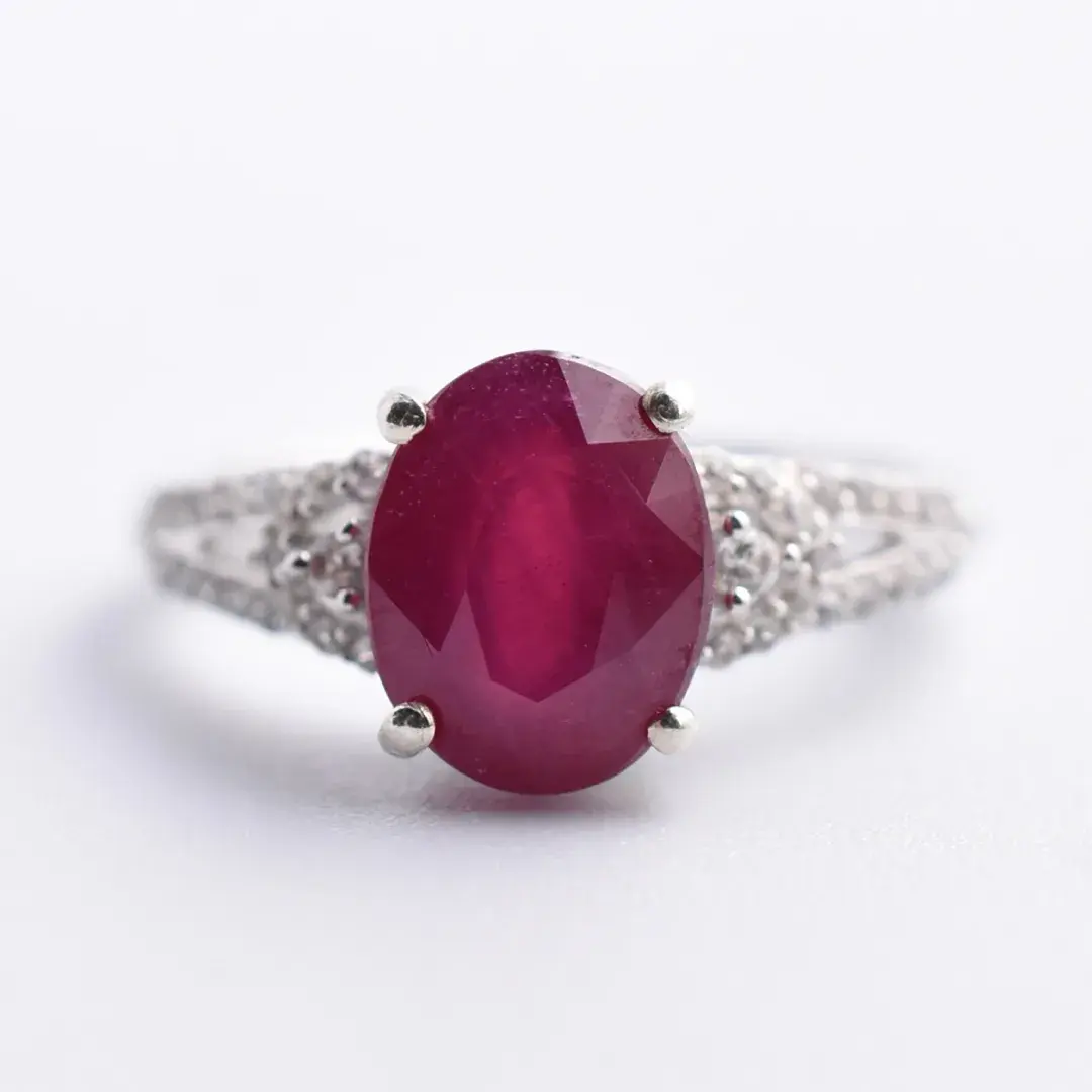Ruby & Moissanite Sterling Silver Ring