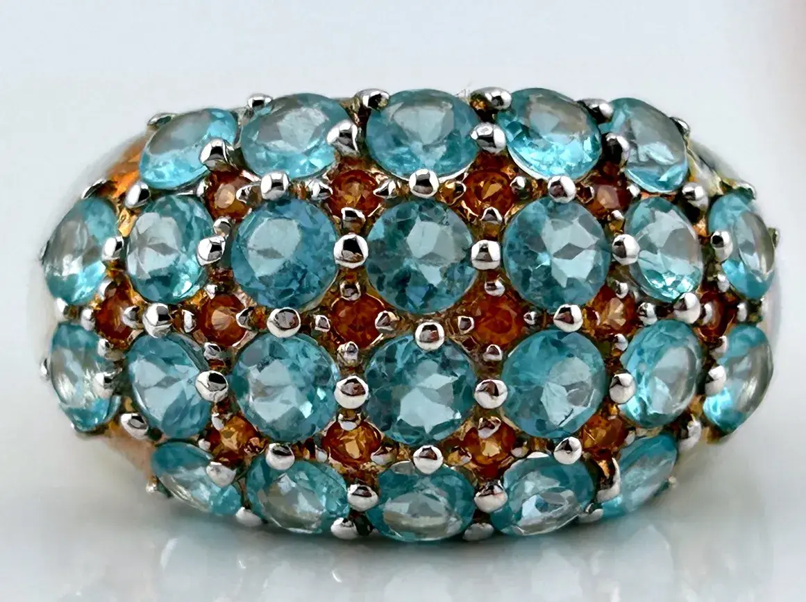 Blue & Citrine Stone Sterling Silver Ring