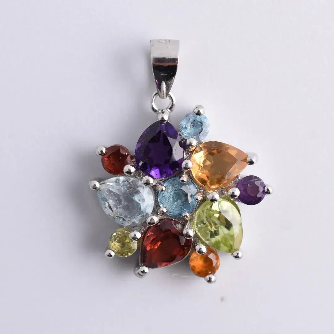 Multi-Gem Sterling Silver Cluster Pendant