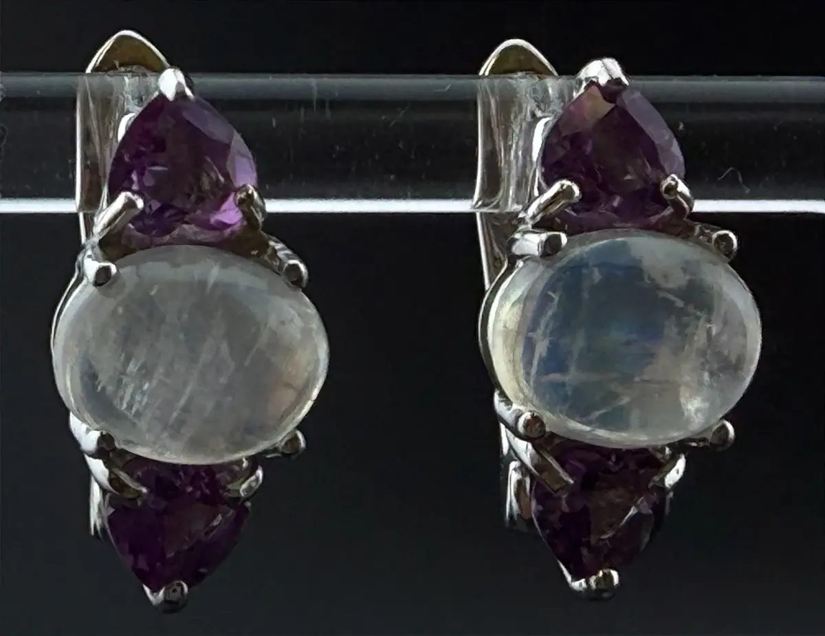 Moonstone & Amethyst Sterling Silver Earrings 