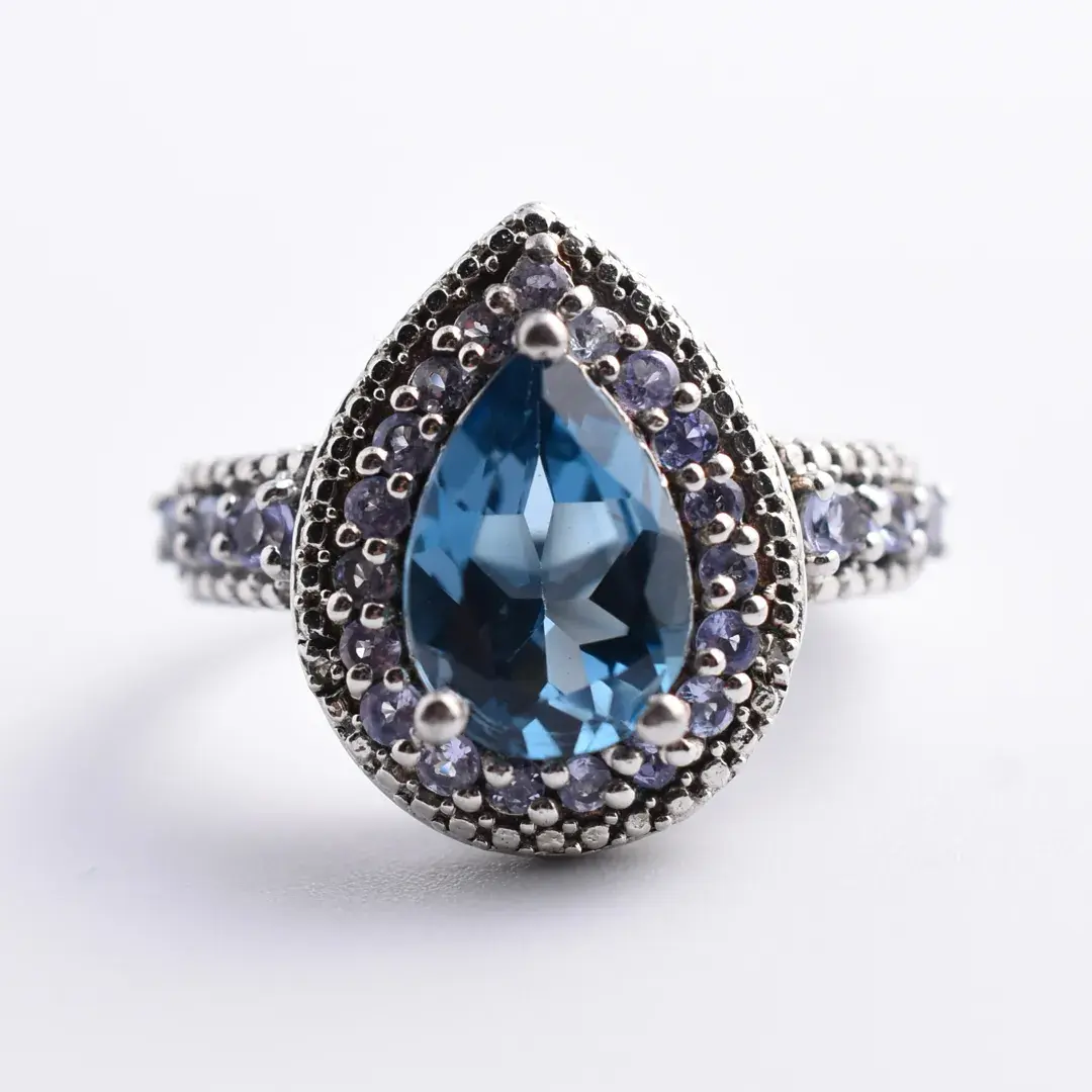 Blue Topaz Sterling Silver Halo Ring