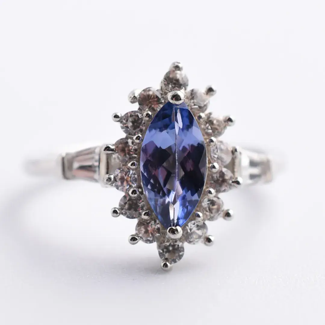 Tanzanite & White Topaz Sterling Silver Halo Ring