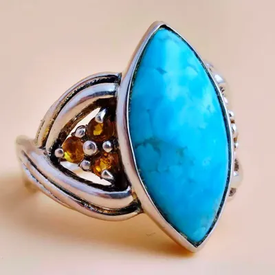 Turquoise & Citrine Sterling Silver Ring 