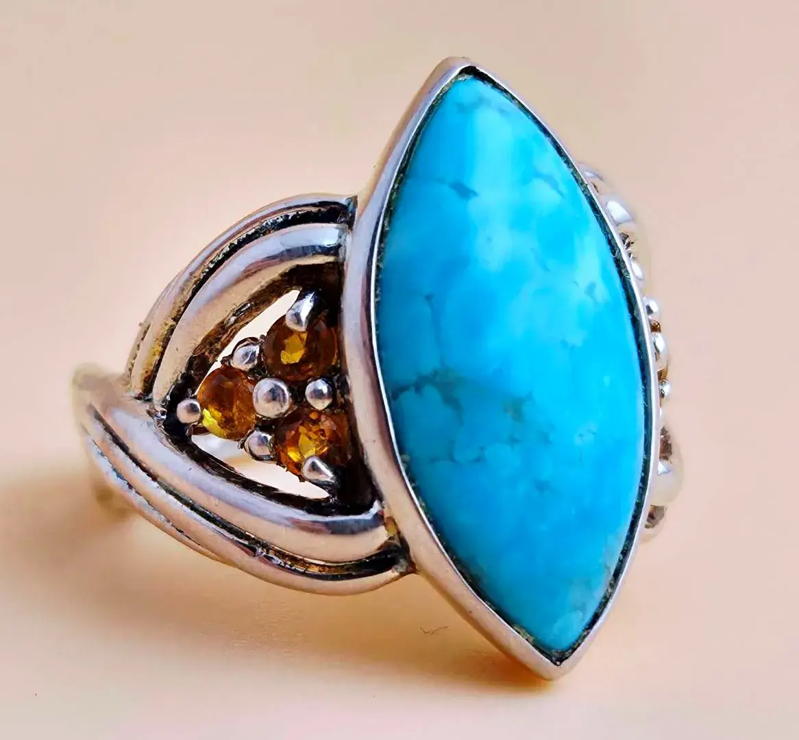 Turquoise & Citrine Sterling Silver Ring 