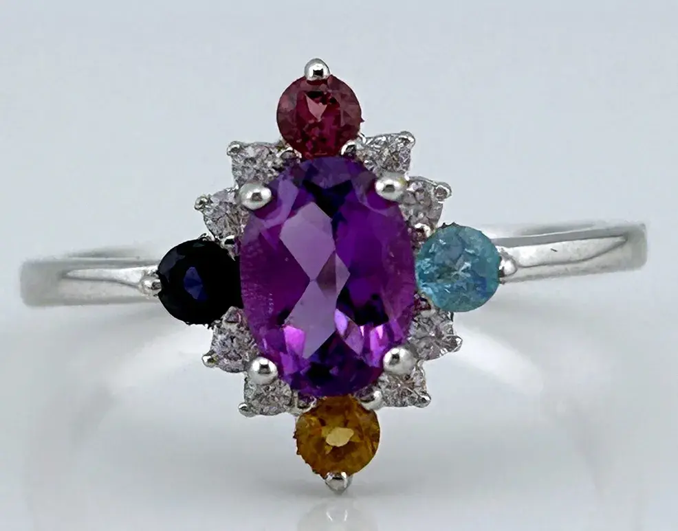 Amethyst Topaz & Citrine Sterling Silver Ring