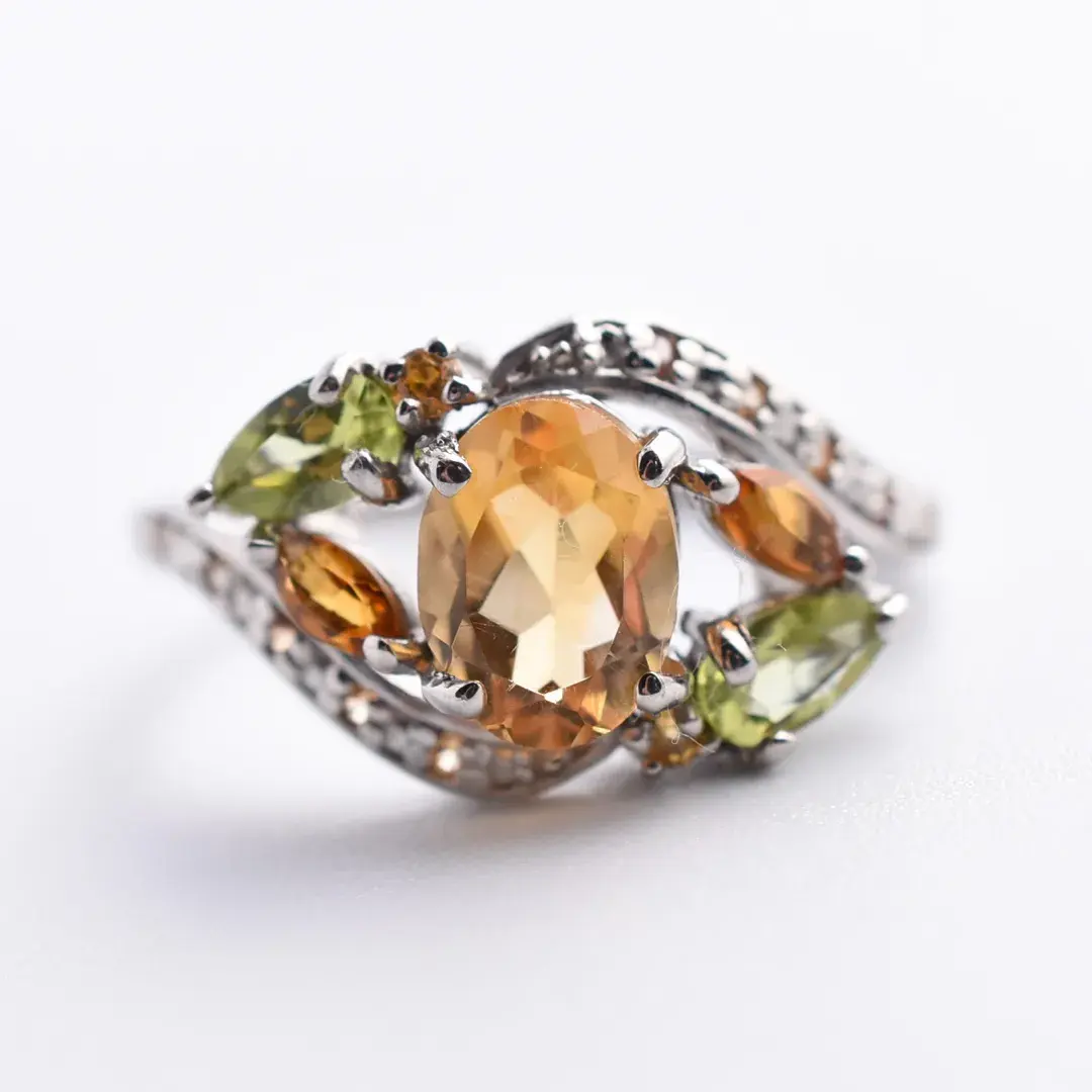 Citrine , Peridot & Sapphire Sterling Silver Ring