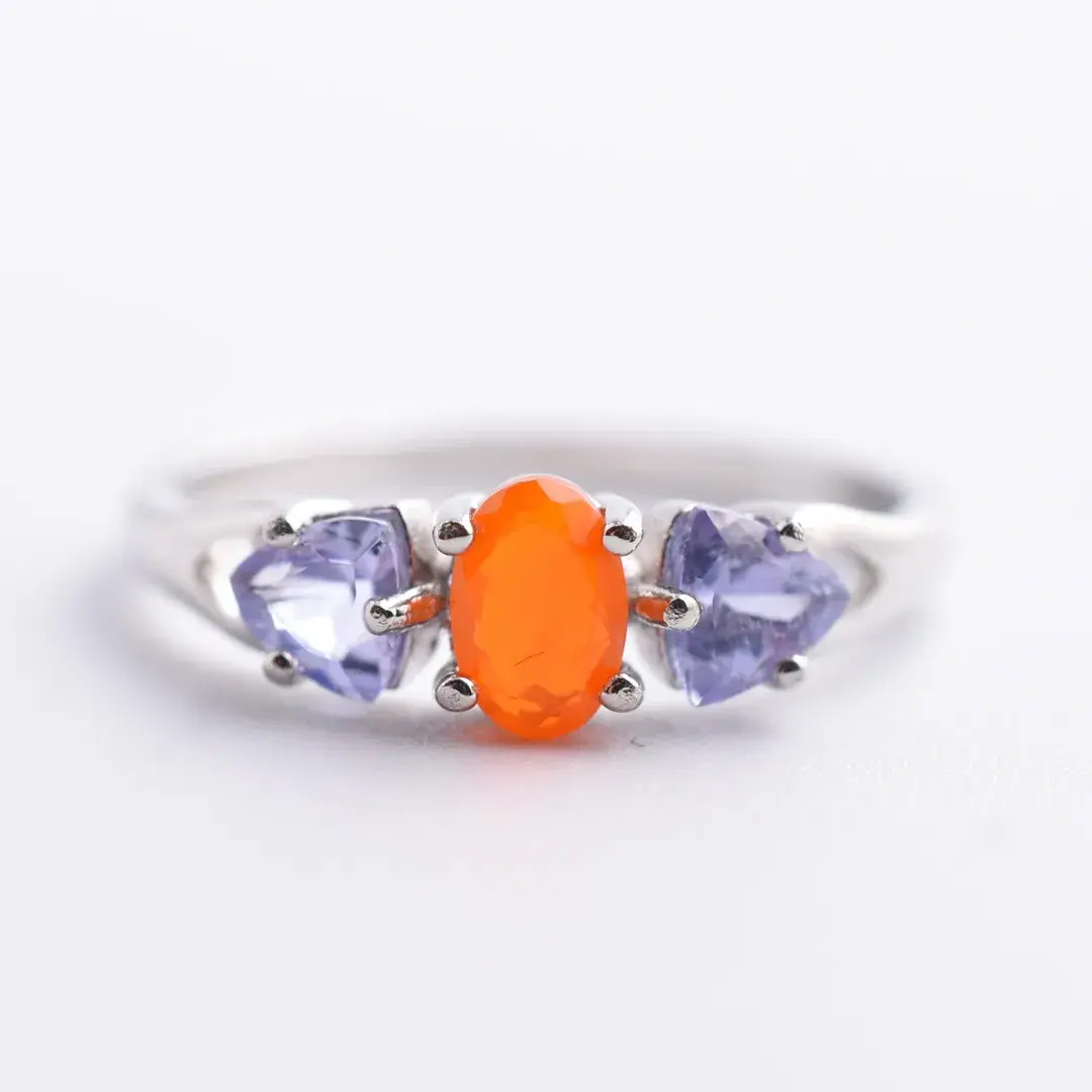 Orange Opal & Tanzanite Sterling Silver Ring