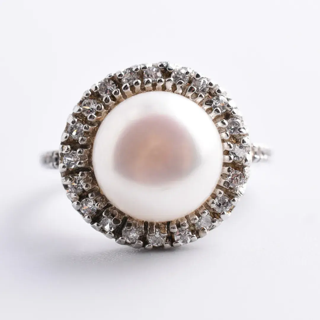 Mother Of Pearl Sterling Silver Halo Ring