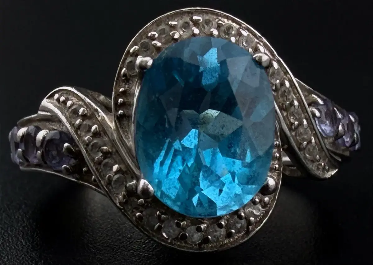 Blue Topaz & Tanzanite Sterling Silver Ring 