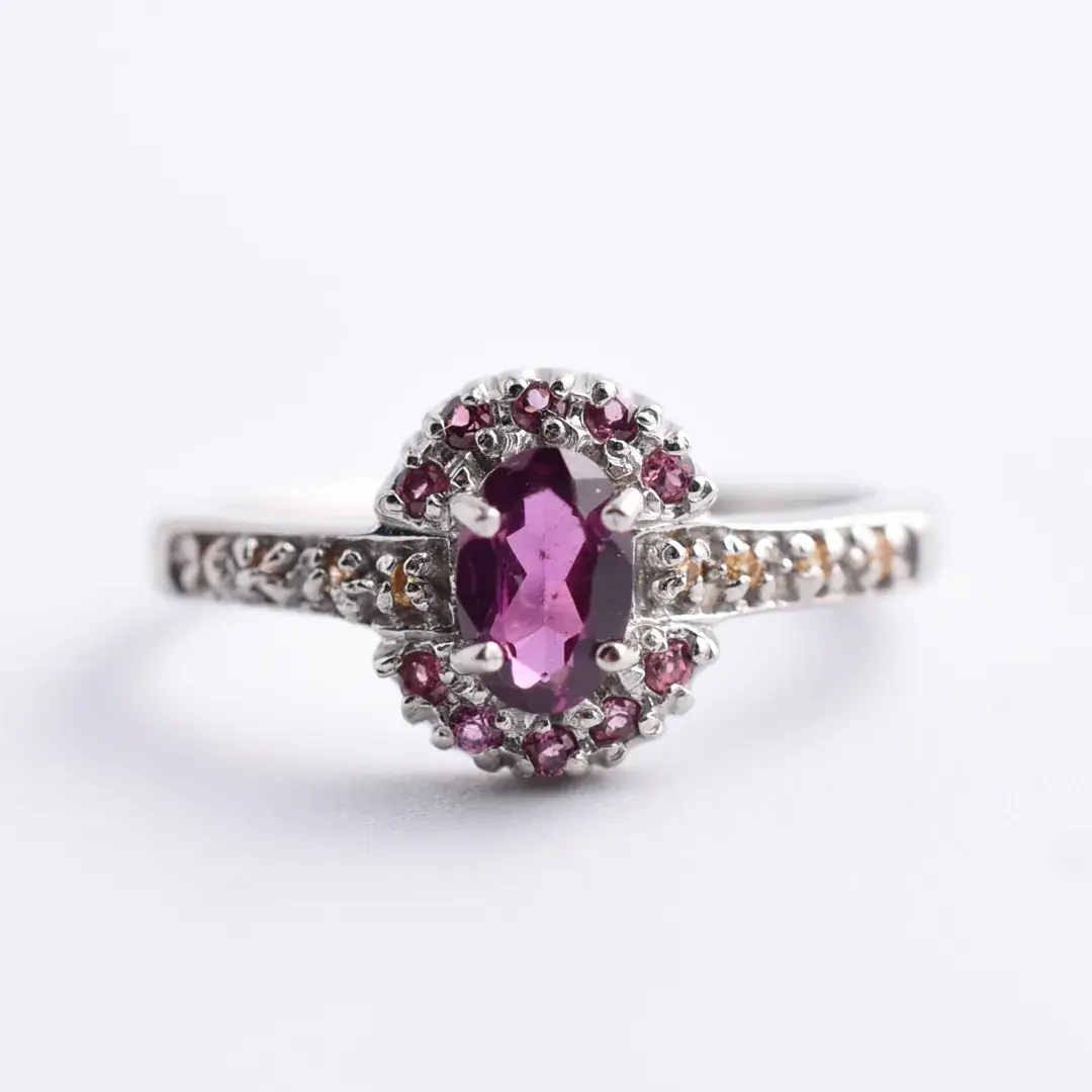 Rhodolite Garnet Sterling Silver Halo Ring