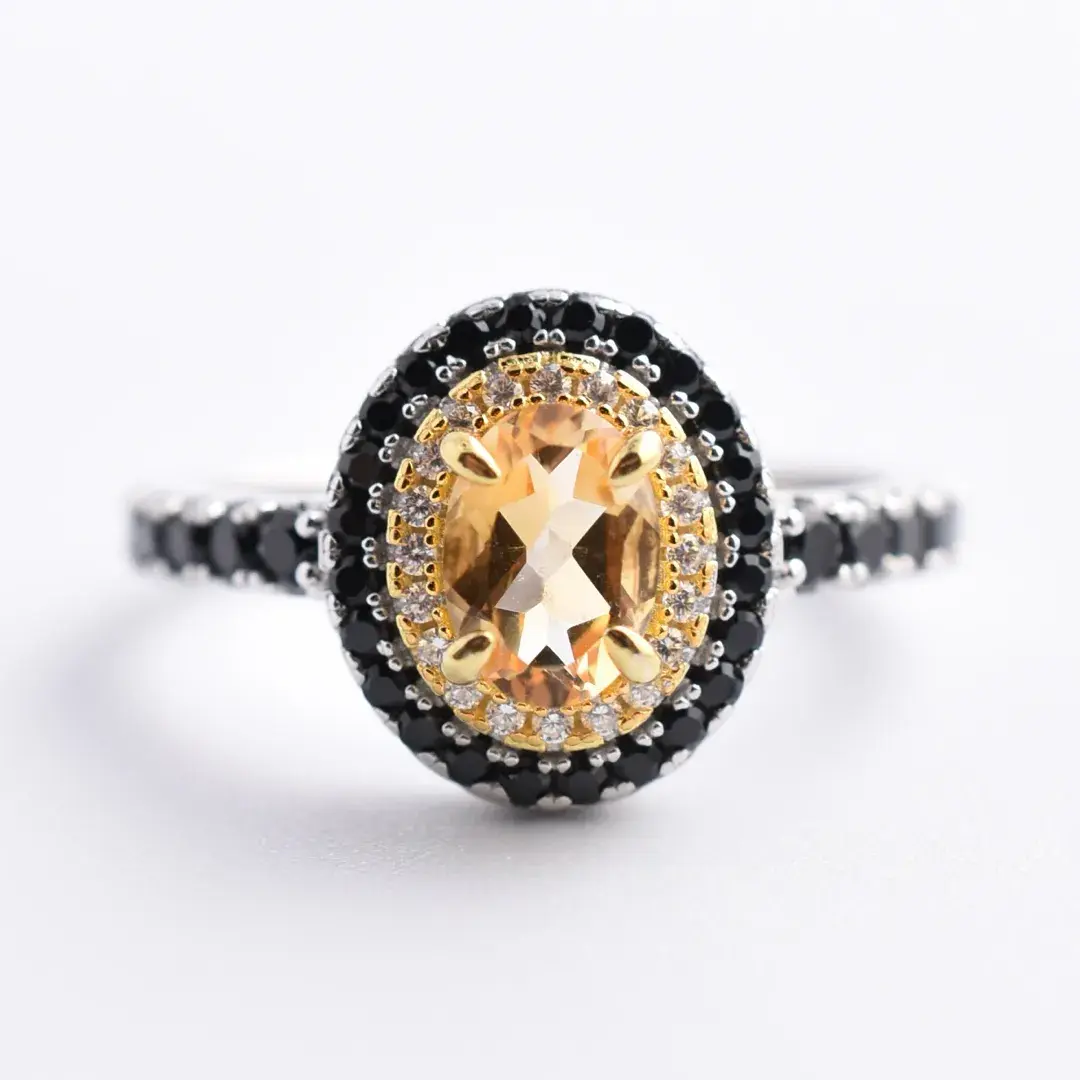 Citrine & Spinel Sterling Silver Halo Ring