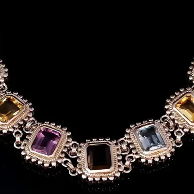 Garnet, Toapz, Citrine, & Amethyst Sterling Silver Bracelet 