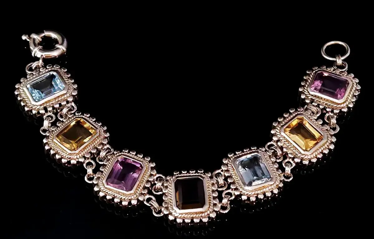 Garnet, Toapz, Citrine, & Amethyst Sterling Silver Bracelet 