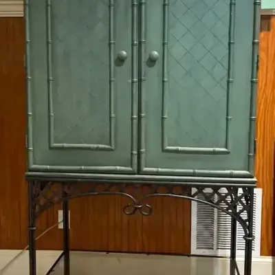 Faux Bamboo Storage Cabinet With Wrought Iron Base