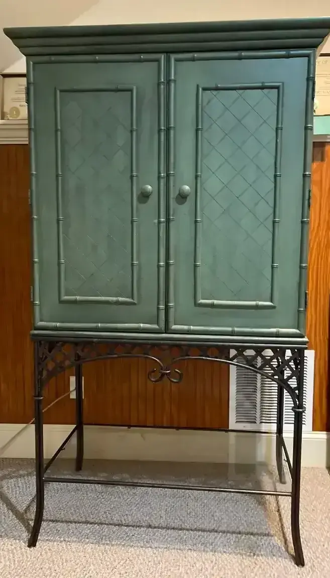 Faux Bamboo Storage Cabinet With Wrought Iron Base