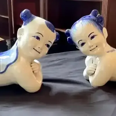 Large Blue & White Asian Child Baby Pillows